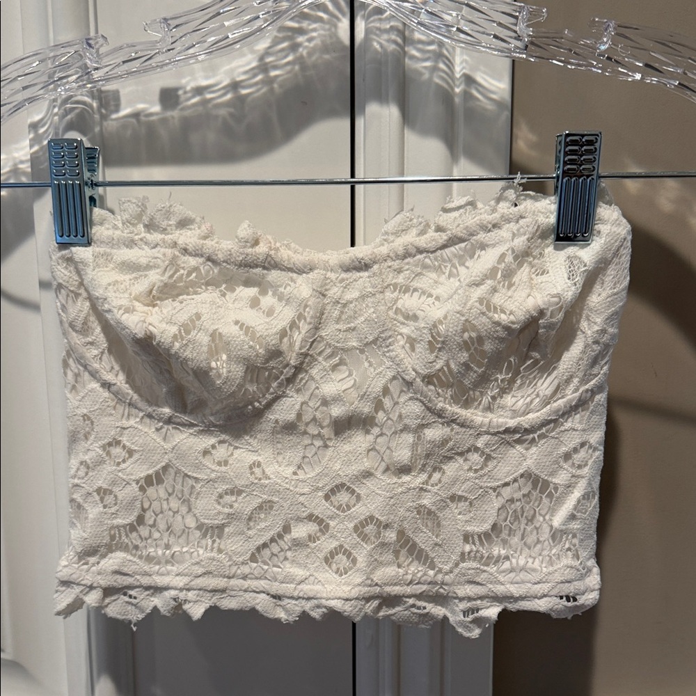Free People White Lace Strapless Crop Top